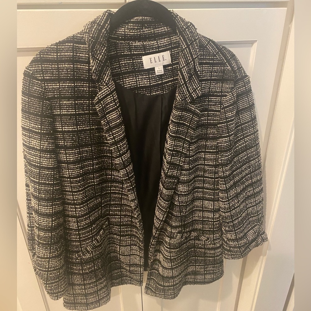 Elle ruched sleeve black tweed jacket